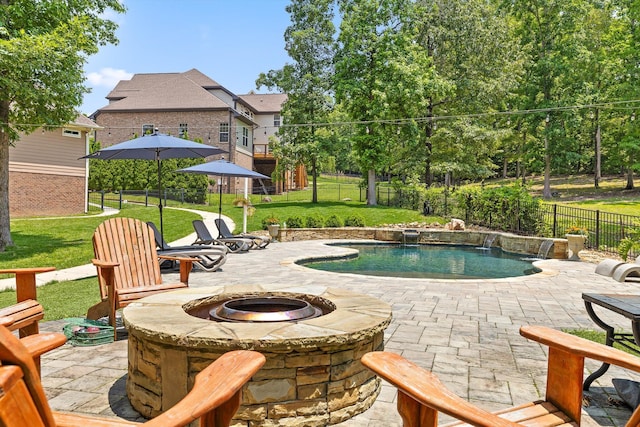 2904 Reflection Ln, Ooltewah, TN 37363 - view of pool with an outdoor fire pit and a patio