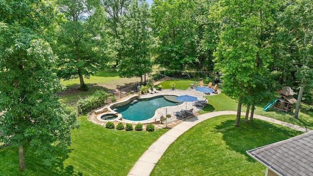 2904 Reflection Ln, Ooltewah, TN 37363 - view of pool featuring a yard, a patio area, and a pool with connected hot tub
