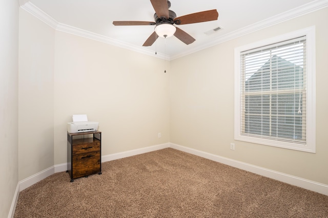 3773 Lacy Leaf Ln, Apison, TN 37302 - carpeted spare room featuring crown molding, ceiling fan, and baseboards