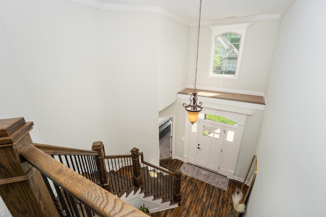 3773 Lacy Leaf Ln, Apison, TN 37302 - entryway with wood finished floors, crown molding, baseboards, and stairs