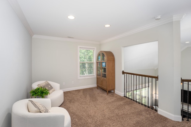 3773 Lacy Leaf Ln, Apison, TN 37302 - sitting room with crown molding, carpet, baseboards, and recessed lighting
