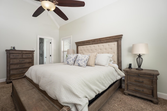 3773 Lacy Leaf Ln, Apison, TN 37302 - bedroom with carpet, baseboards, vaulted ceiling, and a ceiling fan