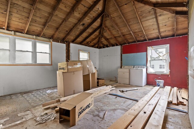 306 Pine Ridge Rd, Chattanooga, TN 37405 - miscellaneous room featuring wood ceiling, independent washer and dryer, and lofted ceiling