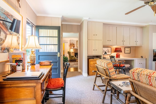 504 Fleetwood Dr, Lookout Mountain, TN 37350 - office with a ceiling fan, crown molding, and light colored carpet