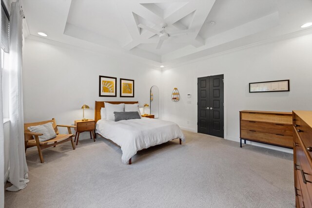 1355 Carrington Way, Chattanooga, TN 37405 - bedroom with light carpet, coffered ceiling, beamed ceiling, recessed lighting, and ornamental molding