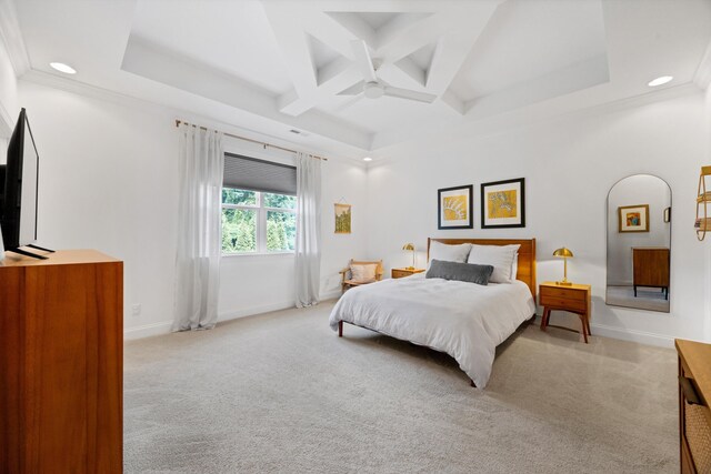 1355 Carrington Way, Chattanooga, TN 37405 - bedroom featuring light carpet, recessed lighting, beamed ceiling, coffered ceiling, and baseboards