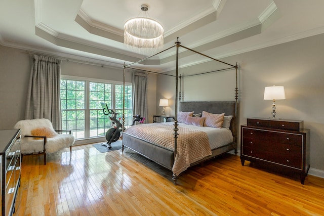 8102 Paces Ferry Xing, Chattanooga, TN 37421 - bedroom with a tray ceiling, hardwood / wood-style flooring, crown molding, and a chandelier