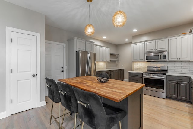 8102 Paces Ferry Xing, Chattanooga, TN 37421 - kitchen with appliances with stainless steel finishes, butcher block counters, gray cabinetry, tasteful backsplash, and recessed lighting