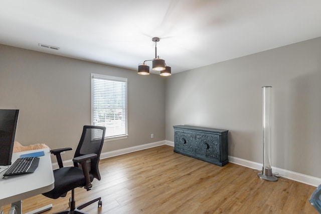8102 Paces Ferry Xing, Chattanooga, TN 37421 - office featuring light wood-style floors, baseboards, and a chandelier