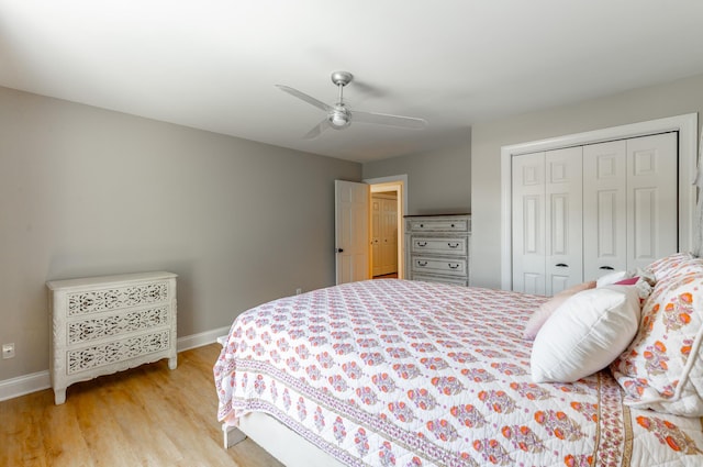 8102 Paces Ferry Xing, Chattanooga, TN 37421 - bedroom with baseboards, light wood-type flooring, a closet, and ceiling fan