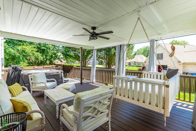 8102 Paces Ferry Xing, Chattanooga, TN 37421 - wooden deck featuring ceiling fan and an outdoor living space