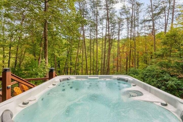 60 Clubhouse Ct, Ellijay, GA 30536 - view of pool featuring a wooded view and a hot tub