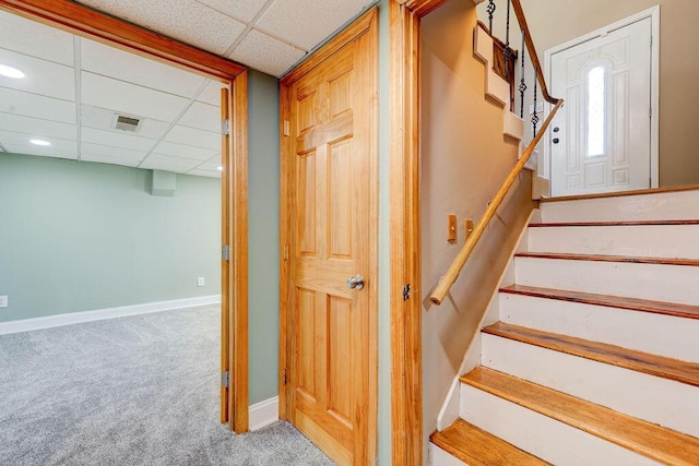 2049 Saunders Rd, Ringgold, GA 30736 - stairs with a paneled ceiling, carpet flooring, baseboards, and recessed lighting