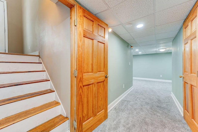 2049 Saunders Rd, Ringgold, GA 30736 - stairway with carpet flooring, recessed lighting, a drop ceiling, and baseboards