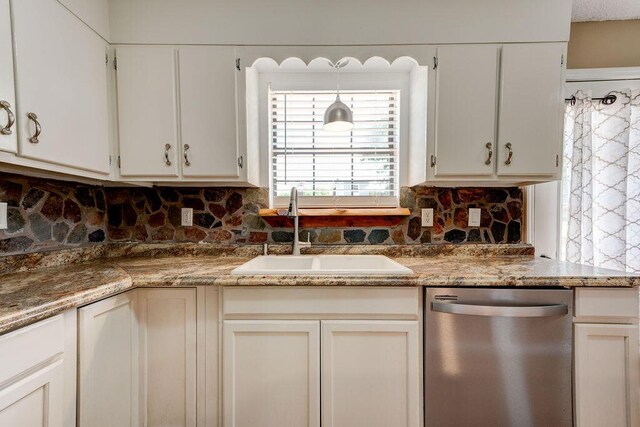 2049 Saunders Rd, Ringgold, GA 30736 - kitchen with dishwasher, a sink, decorative backsplash, and white cabinetry