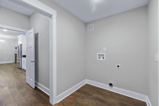 141 Woodland Way, Signal Mountain, TN 37377 - washroom featuring electric dryer hookup, dark wood finished floors, hookup for a washing machine, and baseboards