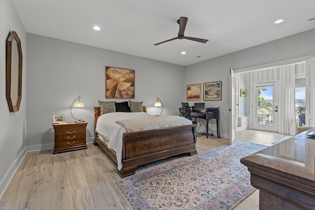 4274 Lakeshore Ln Unit 102, Chattanooga, TN 37415 - bedroom featuring access to exterior, light wood-style floors, baseboards, recessed lighting, and ceiling fan