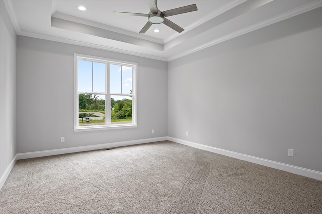 338 Kerry Ln, Soddy Daisy, TN 37379 - carpeted spare room with a tray ceiling, a ceiling fan, crown molding, baseboards, and recessed lighting