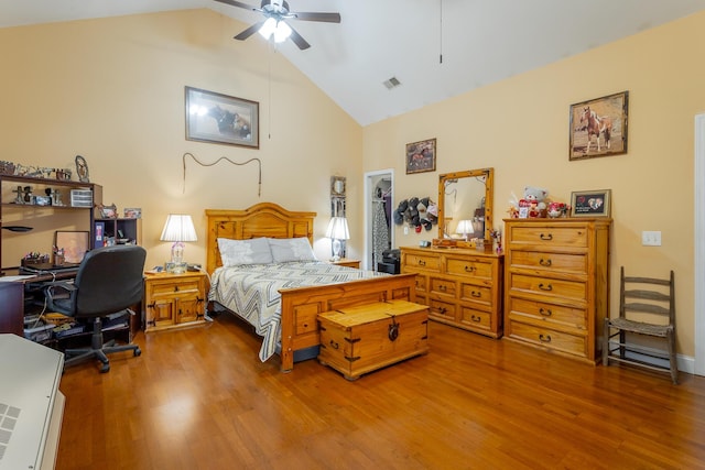 375 Cody Way, Tunnel Hill, GA 30755 - bedroom with high vaulted ceiling, wood finished floors, an office area, and a ceiling fan