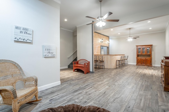 375 Cody Way, Tunnel Hill, GA 30755 - living area featuring crown molding, a ceiling fan, wood finished floors, recessed lighting, and baseboards