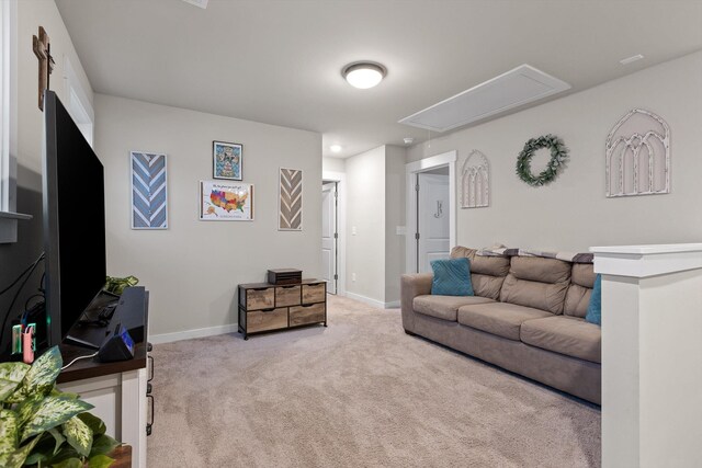 7559 Snow Cone Way, Ooltewah, TN 37363 - living room featuring attic access, carpet, baseboards, and recessed lighting