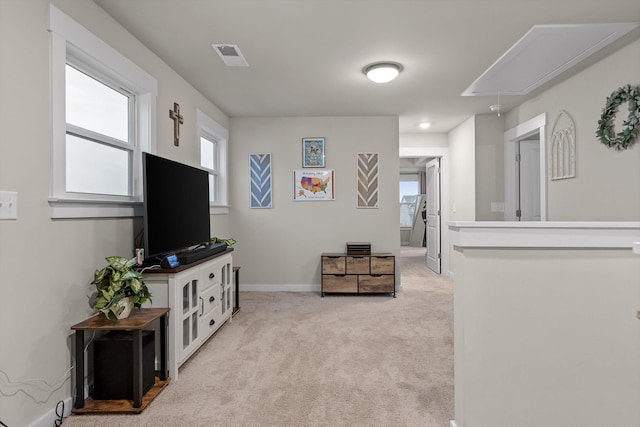 7559 Snow Cone Way, Ooltewah, TN 37363 - living area featuring attic access, light carpet, and baseboards
