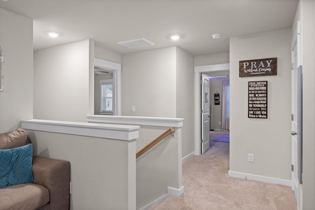 7559 Snow Cone Way, Ooltewah, TN 37363 - hall with an upstairs landing, baseboards, light colored carpet, and recessed lighting