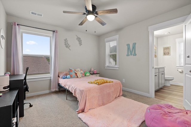 7559 Snow Cone Way, Ooltewah, TN 37363 - bedroom featuring baseboards, ensuite bathroom, light carpet, and ceiling fan