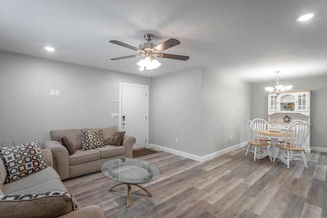 900 Mountain Creek Rd Unit 300, Chattanooga, TN 37405 - living area with a chandelier, light wood finished floors, baseboards, recessed lighting, and ceiling fan