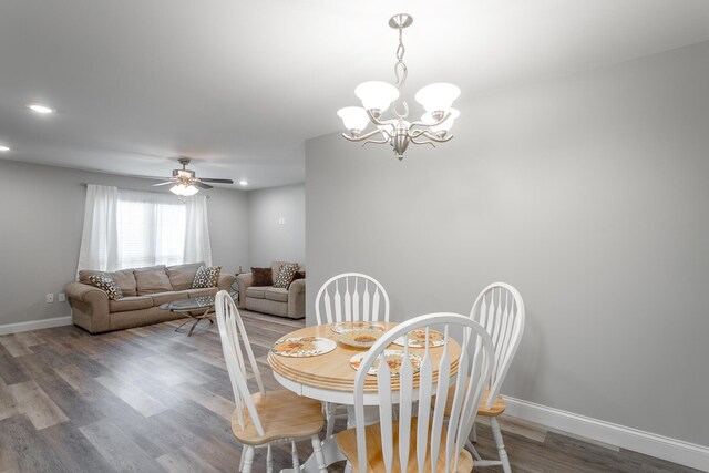 900 Mountain Creek Rd Unit 300, Chattanooga, TN 37405 - dining space featuring wood finished floors, baseboards, a chandelier, recessed lighting, and a ceiling fan