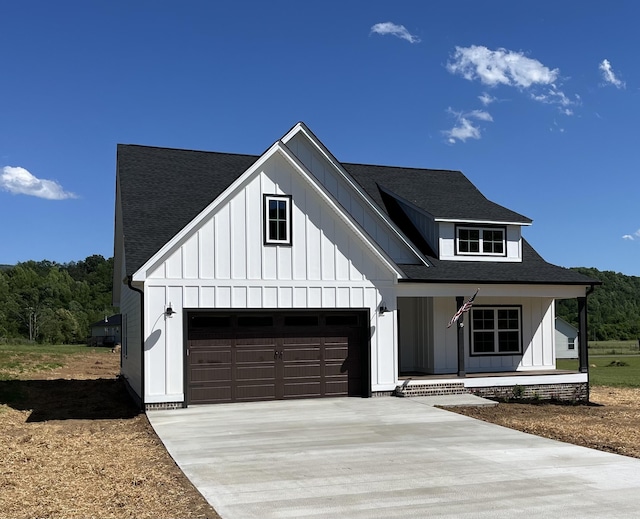 4958 Old State Highway 28, Dunlap, TN 37327 - modern farmhouse featuring board and batten siding, driveway, a shingled roof, and covered porch