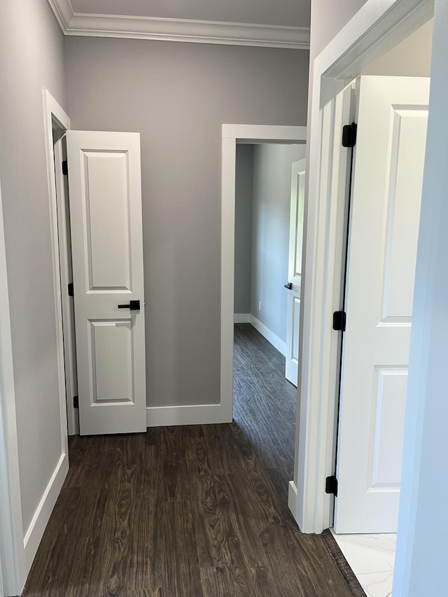 4958 Old State Highway 28, Dunlap, TN 37327 - hallway with dark wood-style floors, crown molding, and baseboards