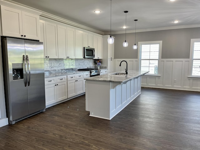 4958 Old State Highway 28, Dunlap, TN 37327 - kitchen with appliances with stainless steel finishes, a sink, dark wood finished floors, a decorative wall, and white cabinets