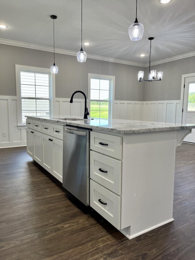 4958 Old State Highway 28, Dunlap, TN 37327 - kitchen featuring dishwasher, a decorative wall, a sink, white cabinets, and wainscoting