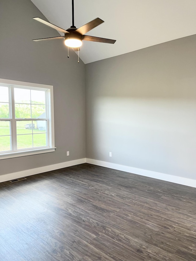 4958 Old State Highway 28, Dunlap, TN 37327 - spare room featuring vaulted ceiling, baseboards, dark wood finished floors, and a ceiling fan