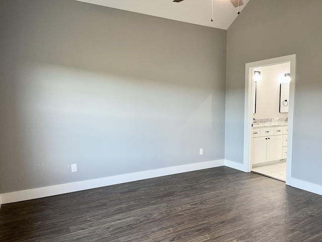 4958 Old State Highway 28, Dunlap, TN 37327 - spare room featuring a ceiling fan, high vaulted ceiling, wood finished floors, and baseboards