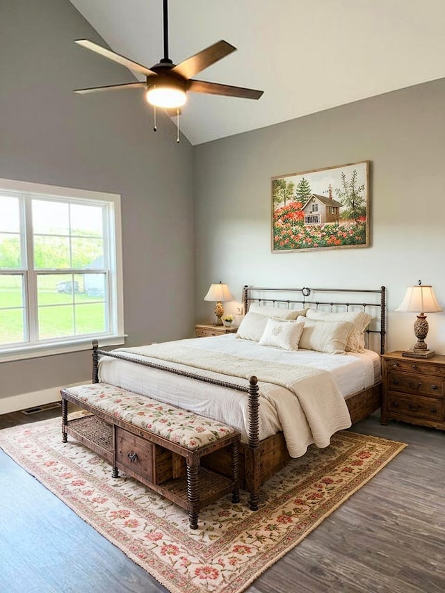 4958 Old State Highway 28, Dunlap, TN 37327 - bedroom featuring wood finished floors, high vaulted ceiling, and a ceiling fan