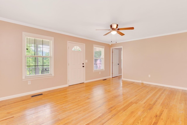 347 Highland Dr, Dunlap, TN 37327 - foyer with a ceiling fan, ornamental molding, light wood-style floors, and baseboards