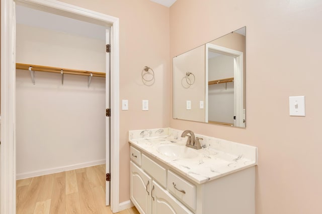 347 Highland Dr, Dunlap, TN 37327 - bathroom featuring vanity, wood finished floors, a spacious closet, and baseboards