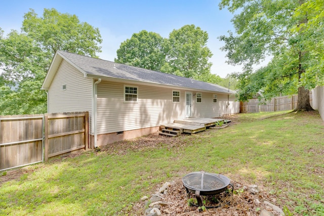 347 Highland Dr, Dunlap, TN 37327 - back of house with a deck, a fire pit, and crawl space