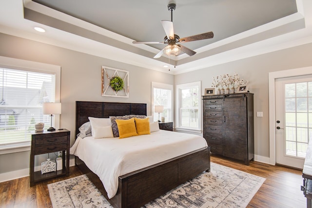 9117 Sir Hudson Ct, Harrison, TN 37341 - bedroom with a raised ceiling, wood finished floors, recessed lighting, baseboards, and a ceiling fan