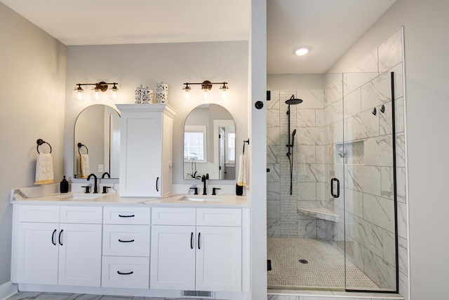 9117 Sir Hudson Ct, Harrison, TN 37341 - bathroom featuring a shower stall and double vanity