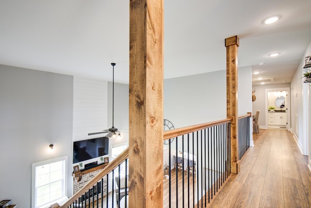 9117 Sir Hudson Ct, Harrison, TN 37341 - hallway with hardwood / wood-style floors, recessed lighting, and an upstairs landing