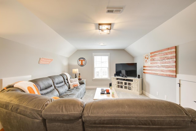 9117 Sir Hudson Ct, Harrison, TN 37341 - living area with vaulted ceiling, carpet flooring, and baseboards
