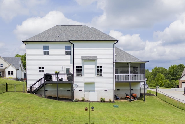 9117 Sir Hudson Ct, Harrison, TN 37341 - back of property with a shingled roof, a sunroom, a deck, stairway, and crawl space