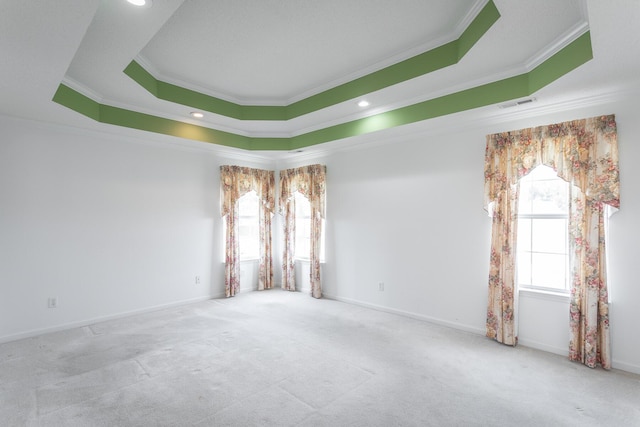 8275 Stillwater Cir, Ooltewah, TN 37363 - unfurnished room featuring ornamental molding, a raised ceiling, carpet, recessed lighting, and baseboards