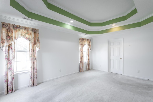 8275 Stillwater Cir, Ooltewah, TN 37363 - unfurnished room with ornamental molding, carpet, a tray ceiling, baseboards, and recessed lighting