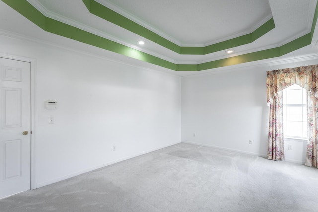8275 Stillwater Cir, Ooltewah, TN 37363 - carpeted spare room featuring crown molding, baseboards, a raised ceiling, and recessed lighting