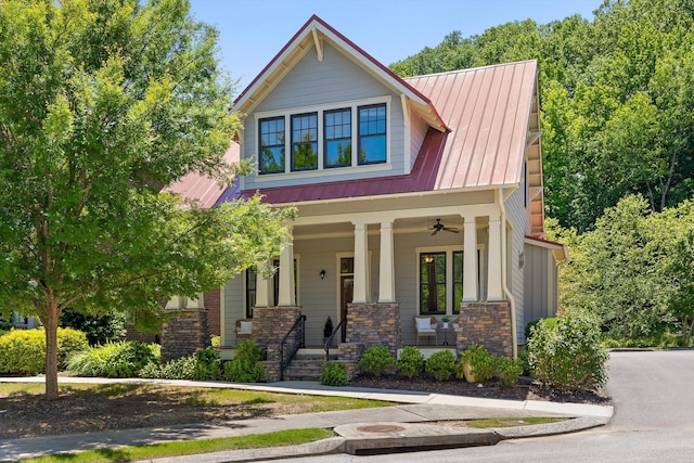 8580 Festival Loop, Chattanooga, TN 37419 - craftsman house with covered porch, stone siding, and a ceiling fan
