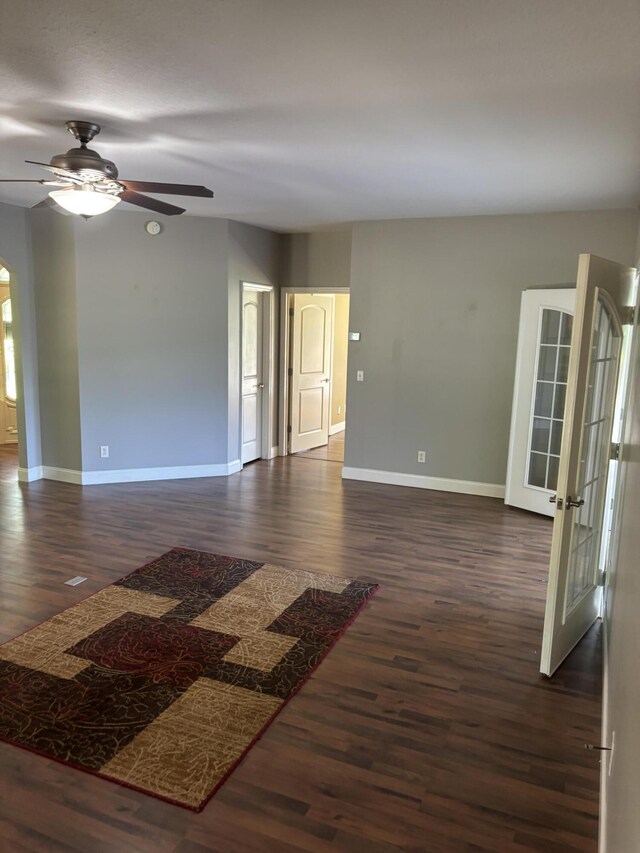 12466 Alabama Hwy, Ringgold, GA 30736 - empty room with ceiling fan, baseboards, and dark wood-style floors